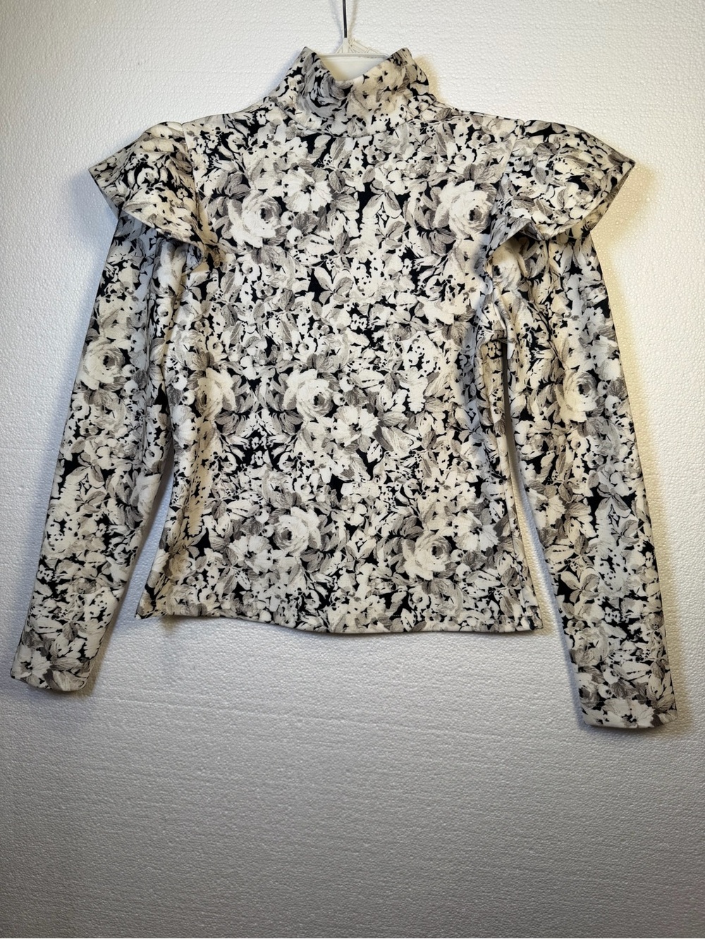 Tuckernuck Black & White Floral Mock Neck Long Sleeve Top